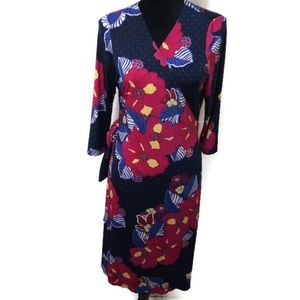 Nikki Poulos Wrap Dress Navy Vibrant Floral Medium